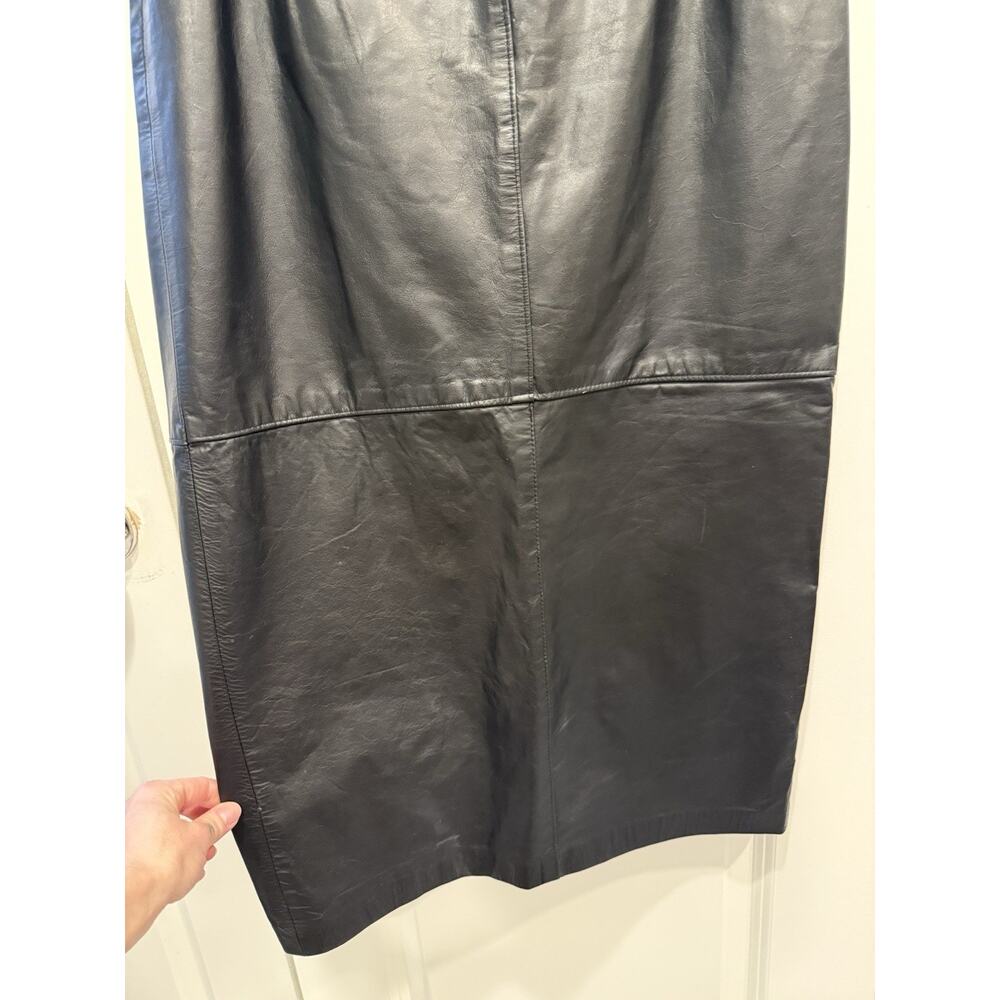 Vintage Black Leather Midi Skirt – Made in USA – S. & U. Fashions New York - Picture 4 of 7